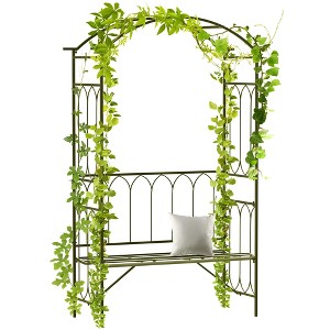 Metal Trellis Arbor Arch for Climbing Plants with Garden Bench, Grow Grapes & Vines, Patio Decor & 2-Person Outdoor Steel Decorative Seating, 484 lbs - 1 of 4