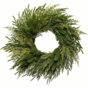 24 Inch Real Norfolk Pine Cedar Wreath Winter Indoor Outdoor Porch Wall Realistic Artificial Home Decor - 1 of 4