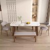 POVISON 47.24'' Mid-Century Modern Walnut Wood Dining Bench Set of 2, Gray Entryway Bench, Fully Assembled - 2 of 4