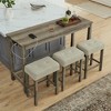 Vynxaria 4-Piece 59" Bar Table Set Built-In USB/Type-C/AC Ports,3 Linen Stools, Solid Wood, Industrial Style, Space-Saving - 4 of 4