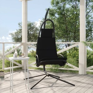 vidaXL Garden Swing Chair with Cushion Black Oxford Fabric and Steel - 1 of 4