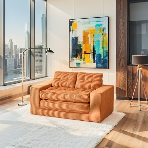 Loveseat Corduroy Convertible Boneless Sofa Bed with Memory Foam, Steel Frame, and No Assembly - 1 of 4