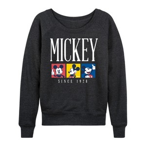 Women's - Disney - Mickey Color Blocks Lightweight French Terry Wide Neck Long Sleeve Shirt - 1 of 4