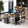 Racxily L Shaped Office Desk, Reversible Corner Computer Desk with Power Outlet and LED Light, Gaming Desk with Storage Shelf and Monitor Stand, Brown - 3 of 4