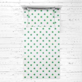 Bacati - Stars Green Muslin 3 pc Toddler Bed Sheet Set 100 percent cotton