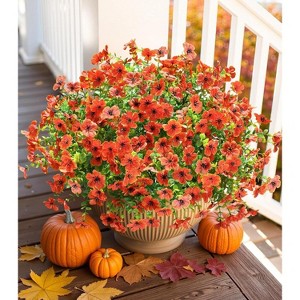 Artificial Fall Flowers Faux Mums for Outdoor Indoor Garden Home Decoration, Faux Flower Daisy with Eucalyptus Leaves Fake Mums Plants - 1 of 4