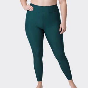 Calypsa Women's Plus Size Chlorine Resistant Long Swim Leggings - 1 of 4
