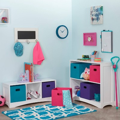 White Wood Kids 3-Tier Cube Bookshelf Set