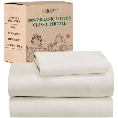 California Design Den  Bed Sheets Set - 100% Organic Cotton Percale, Deep Pocket