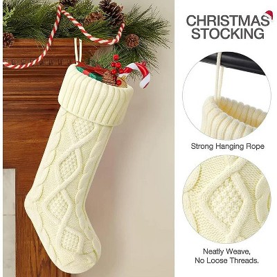 Set of 6 Burgundy, Ivory, and Green Knit Christmas Stockings