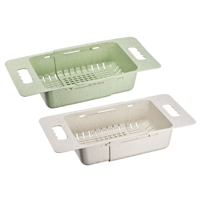Unique Bargains Kitchen Plastic Extendable Over the Sink Strainer Fruit Vegetable Wash Basket Set Colanders 2 Pcs
