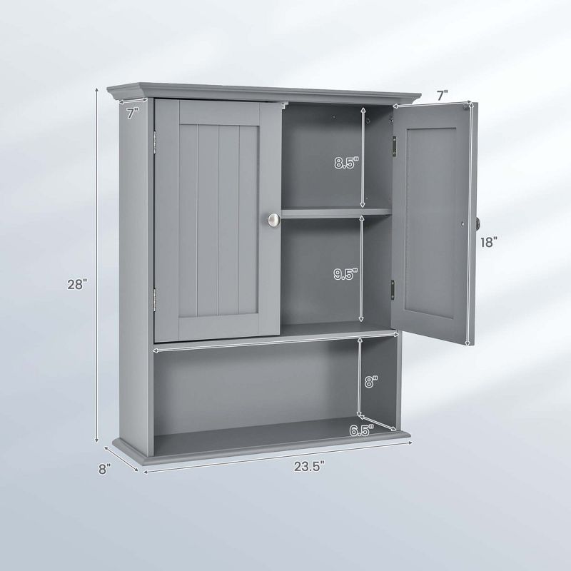 Costway Bathroom Wall Cabinet Medicine Storage Organizer with Adjustable Shelf & 2 Doors, 3 of 11