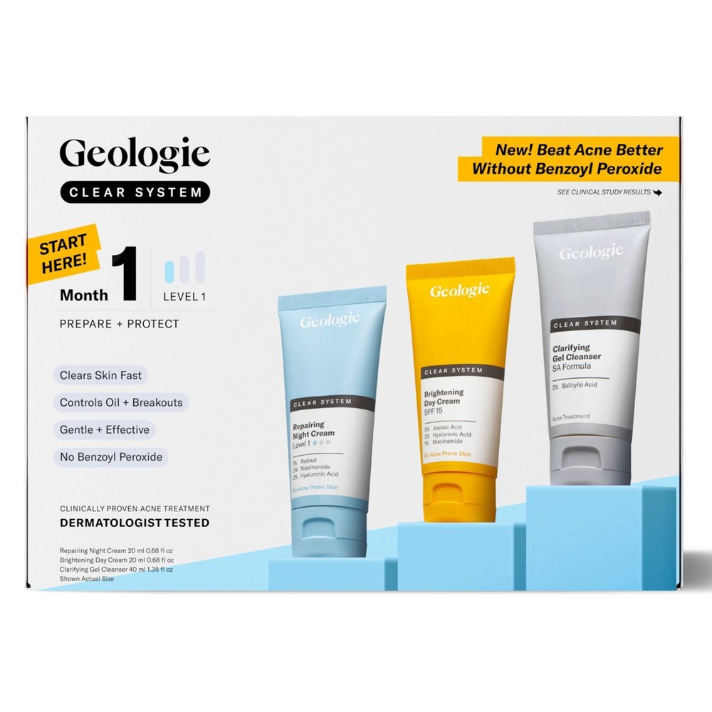 Geologie Clear System Month 1 / Level 1 Acne Treatment & Skincare Set - 3pc