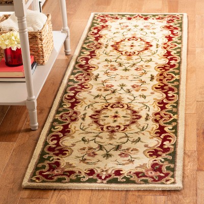 Beige and Green Hand-Tufted Wool Runner Rug