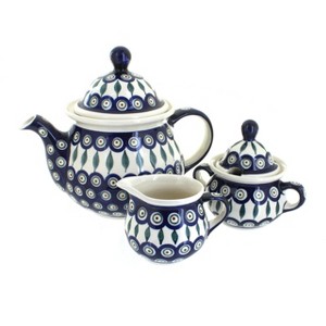 Blue Rose Polish Pottery 1700 Zaklady 3 Piece Tea Set - 1 of 1