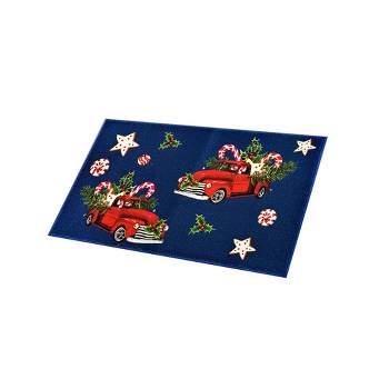 RT Designers Collection Christmas Truck Premium and Luxurious Indoor Kitchen Rug 18" x 30" Navy
