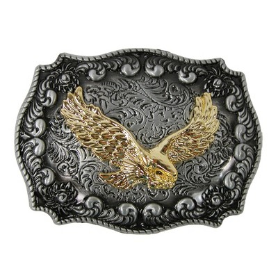 CTM Eagle Western Belt Buckle, Gold on Silver
