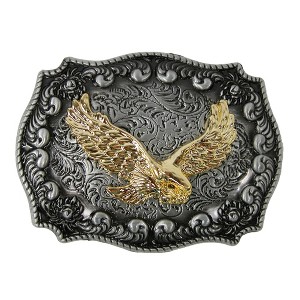 CTM Eagle Western Belt Buckle, Gold on Silver - 1 of 4