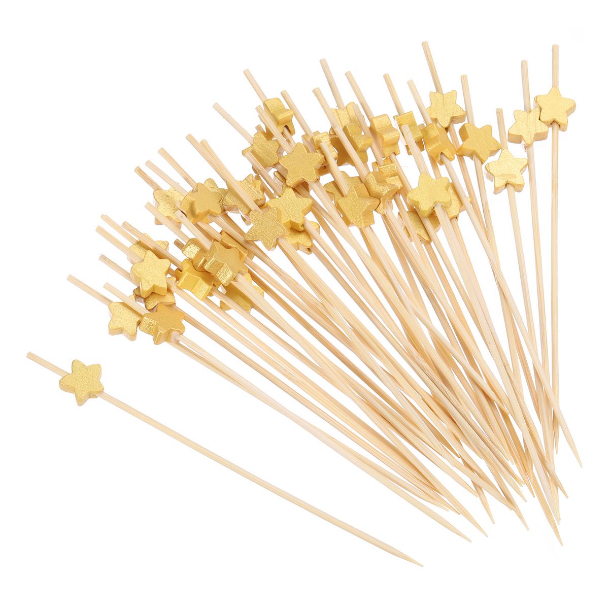 Unique Bargains Disposable Star Bamboo Fruit Decorative Cocktail Picks 100 Pcs