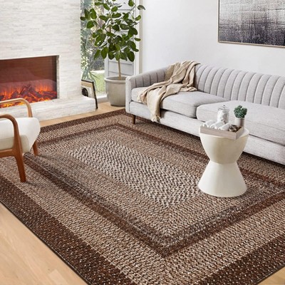 Braided Area Rug with Non-Slip Backing, Modern Accent Carpet for Bedroom, Living Room, Dining Room & Hallway, Foldable Low Pile Throw Rug
