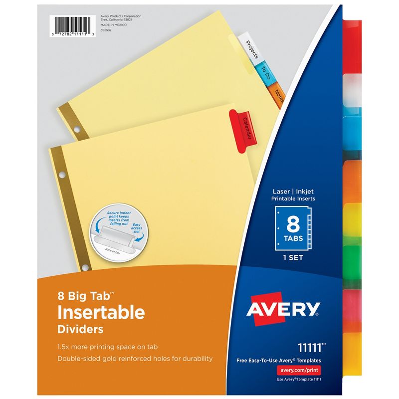 Avery® Big Tab™ Insertable Dividers, Buff Paper, 8-Tab Set, Multicolor, 12 Sets, 2 of 9