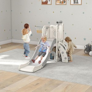 Kinsuite 6 in 1 Indoor Slide for Toddler 1-3 Age - Freestanding Baby Slide, White&Grey - 1 of 4
