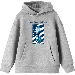 "In Tailgating We Trust" American Flag And Spatula Youth Long Sleeve Hoodie - 1 of 2