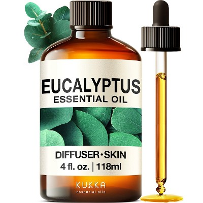 Eucalyptus Essential Oil (4 Fl Oz/118 ml) - KUKKA Eucalyptus Oil for Diffuser, Humidifier, Skin, Hair
