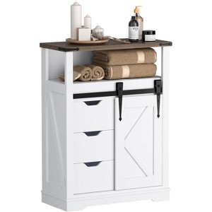 Garvee Bathroom Floor Cabinet with Sliding Barn Doors and 3 Drawers Small Wooden Storage Organizer White, 12"D x 23.5"W x 32"H, white - 1 of 4