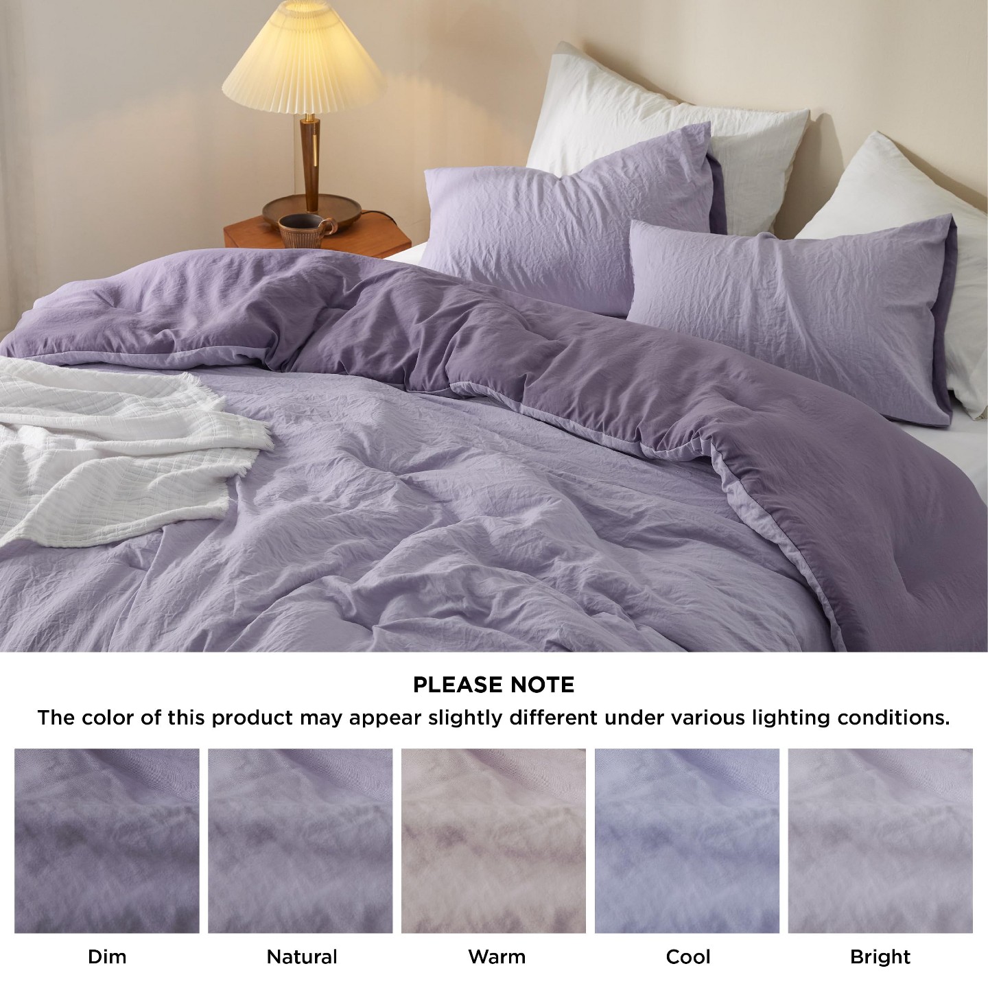Комплект постельного белья Bedsure Full Size Comforter Set, Reversible Grey Soft Prewashed Bedding for All Seasons, 3 Pieces Warm Down Alternative Bed Set, 1 Lightweight Comforter (82"x, цвет: Фиолетовый — фото 7