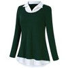 Women's Contrast Collared Shirts Patchwork Work Blouse Tunics Tops - 2 of 4