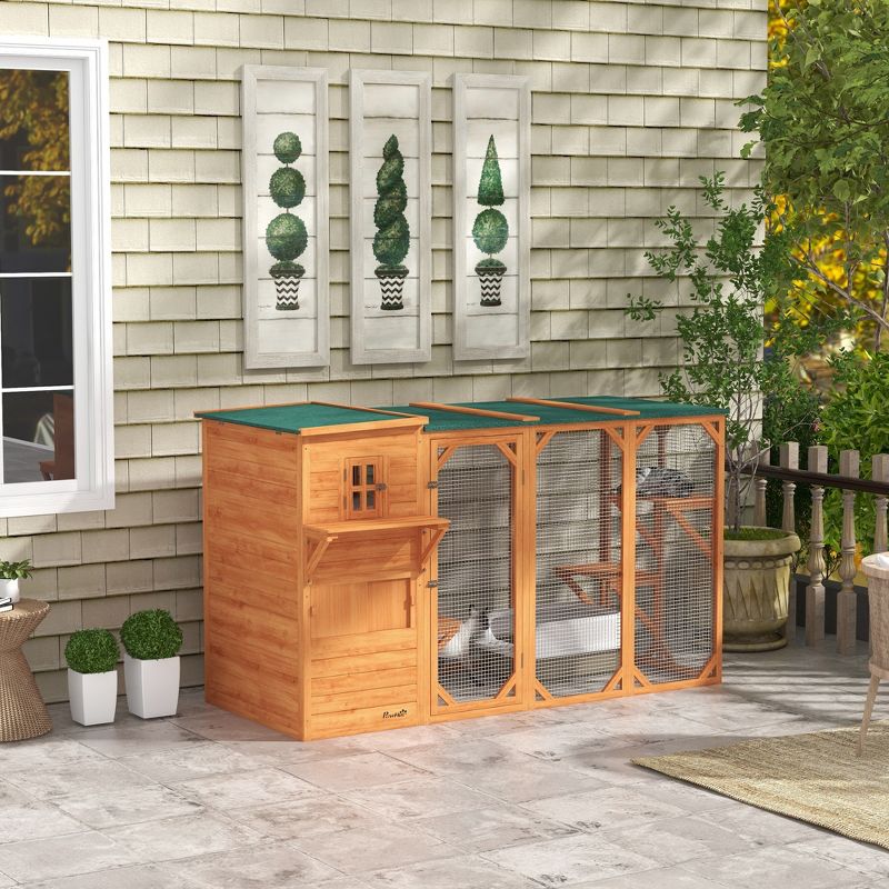 PawHut Large Outside Cat Shelter for 3 Kitties, Multi-Level Design with Big Hiding Areas, Catio Outdoor Cat Enclosure, Cat Condo for Large Cats, 2 of 7