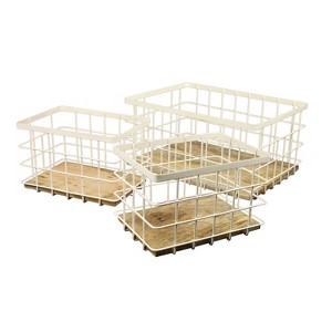 happimess Evvie Vintage Farmhouse Handmade Wire Metal Nesting Storage Baskets with Wood Base - 1 of 4