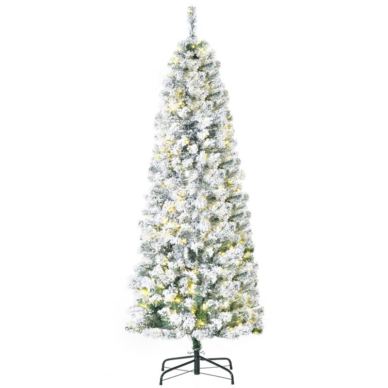HOMCOM 6 FT Pre-Lit Snow-Flocked Slim Douglas Fir Artificial Christmas Tree with Realistic Branches, 250 LED Lights and 462 Tips, 1 of 10