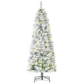 HOMCOM 6 FT Pre-Lit Snow-Flocked Slim Douglas Fir Artificial Christmas Tree with Realistic Branches, 250 LED Lights and 462 Tips