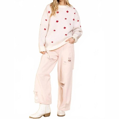 Women's Flower Knit Acrylic Sweater - POL