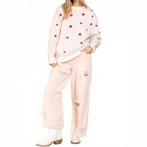 Women's Flower Knit Acrylic Sweater - POL - 1 of 4