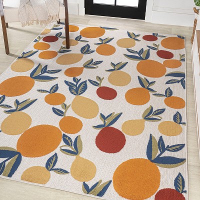 4' x 6' Ivory and Orange Floral Synthetic Area Rug