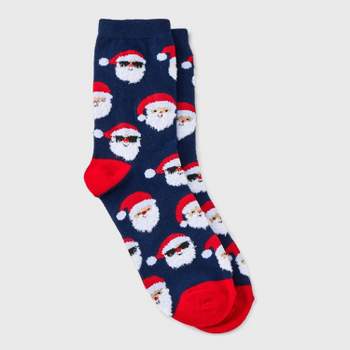Women's Santa Holiday Crew Socks - Wondershop™ Navy/Red 4-10