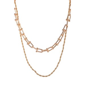 Slickblue Women's Layered Necklace Set, Gold Twisted Chain and U Link Chain Combo, Trendy Style, 15.5"&18" - 1 of 4
