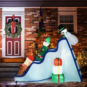 Angel Sar 8.5ft Christmas Inflatable Snowman & Elf Ski Slope, LED Lighted Outdoor Yard Decoration with Gingerbread Man, Waterproof Blow-Up - 1 of 4