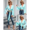 Women's Deep V-Neck Tied Blouse Ruffle Long Sleeve Top with Wrap Belt - 4 of 4