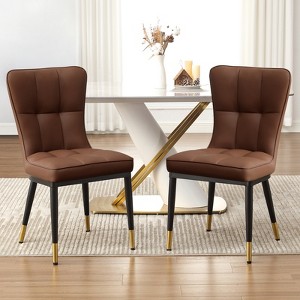 Bekrvio High-Back Faux Leather Dining Chairs Set of 2 - Modern Sturdy, Upholstered with Deep Sponge Seat, Metal Legs for Kitchen/Dining/Living Room - 1 of 4