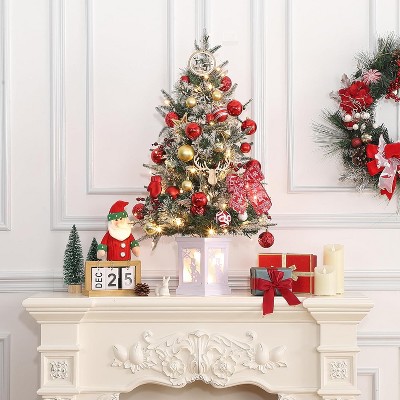 Whizmax 3FT Artificial Mini Christmas Tree with Light Box Base with 78PCS 8 Mode Warm White Light Beads, Red Berry, Fireside Christmas Decoration