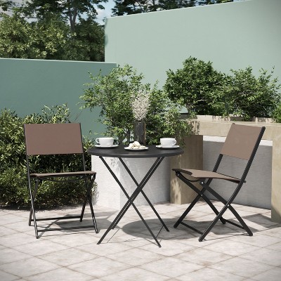 Set of 2 Brown Mesh Folding Chairs with Black Steel Frames