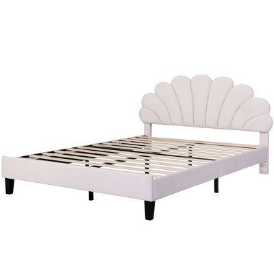 NicBex Upholstered Platform Bed with Flower Pattern Velvet Headboard for Adults/Boys/Girls