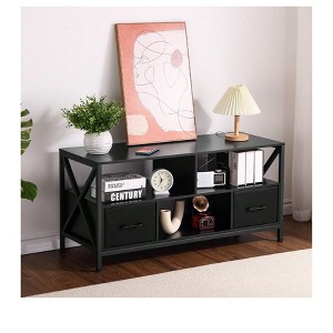 black Dresser TV Stand, Wide 2 Drawer Dresser For Storage And Organization, Entertainment Center With Fabric Drawers, Dressers For Bedroom, TV Table - 1 of 4