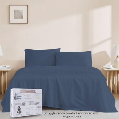 Navy Organic Cotton Percale Twin Sheet Set