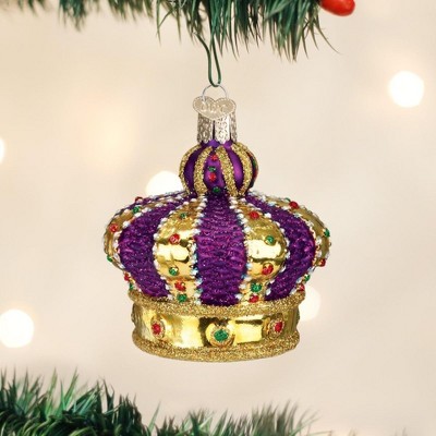 Royal Purple and Gold Glass Crown Christmas Ornament