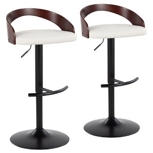 30" Contemporary Swivel Adjustable Barstool with Curved Low Back and Rounded T Footrest for Kitchen or Home Bar, Set of 2 - 1 of 4